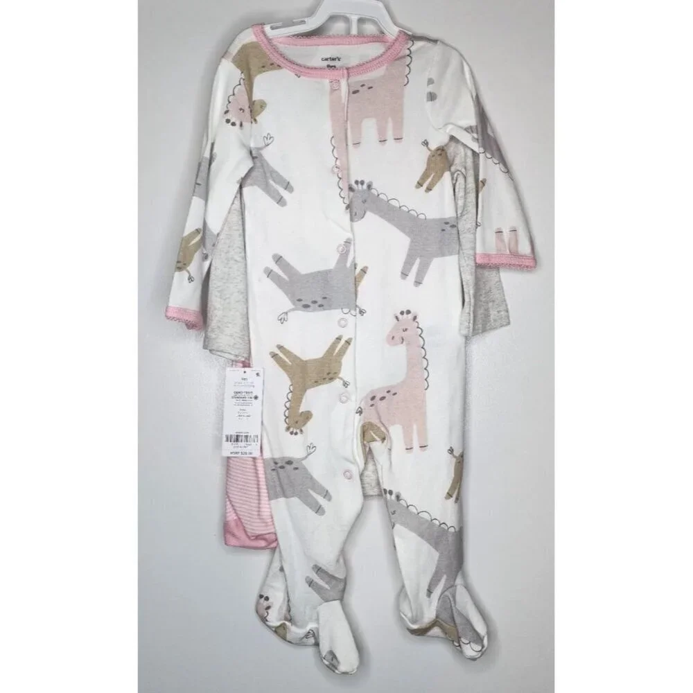 Carter's 3 piece Sleep & Play & Pant Set 9 Months Giraffe pink, white, grey